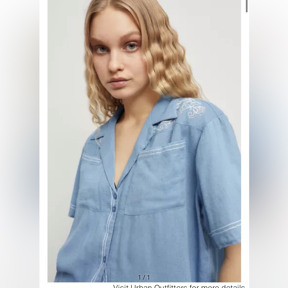 NWT, UO Eddie Embroidered Souvenir Button-Down Top, Sz M
